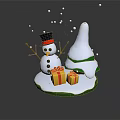 Snowman Sculpture Featuring Christmas Tree Gift Boxes Falling Snowflakes On White Base With Reflection