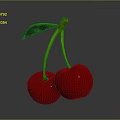 Fresh Red Cherries with Green Stems and Leaf on Dark Surface 3d model