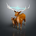 Mythical Deer Adult And Baby Brown Fur White Antlers Blue Glowing Accents Leg Bands