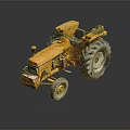Yellow Vintage Farm Tractor With Large Wheels And Rustic Metal Body
