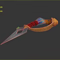 Fantasy Dagger Weapon With Orange Guard Red Wrapping Blue Blade And Decorative Accents