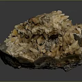 Mineral Crystal Specimen With Pale Yellow And White Crystalline Formations On Gray Matrix