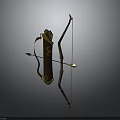 Intricate Decorative Bow with Golden Accents Brown Body Bowstring and Arrow as Traditional Weapon Design
