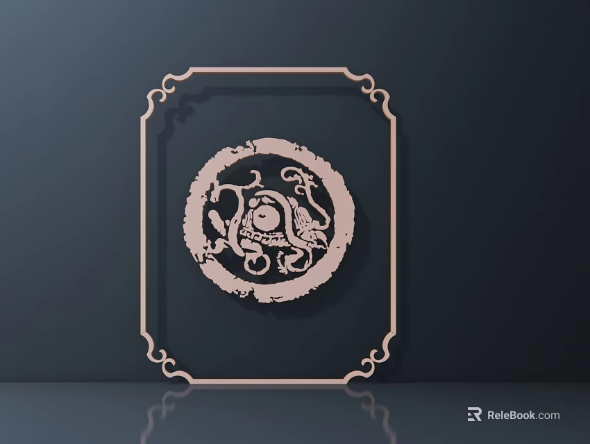 Golden Square Frame Hardware Tools Featuring Circular Decorative Intricate Patterns On Dark Background With Reflection 3d model 