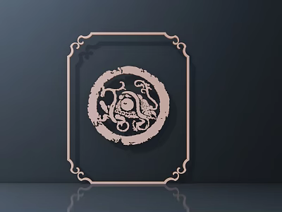 Golden Square Frame Hardware Tools Featuring Circular Decorative Intricate Patterns On Dark Background With Reflection 3d model