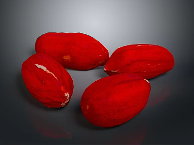 Four Ripe Red Fruits with Textured Surfaces on Dark Background 3d model
