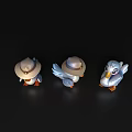 Three Cute Silver Duck Figurines Wearing Hats Standing on Black Background