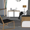Modern Villa Balcony With Wooden Frame Ceiling Sofa Chair And Green Plant