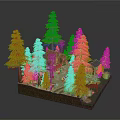 Forest Scene Model With Pine Trees Log Cabin And Wooden Bench