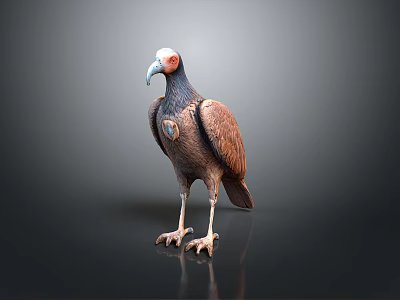 Realistic Standing Vulture Figure With Detailed Feather Texture And Shiny Surface Reflection On Dark Background 3d model