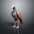 Realistic Standing Vulture Figure With Detailed Feather Texture And Shiny Surface Reflection On Dark Background