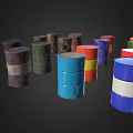Various Colored Stacked Metal Barrels With Blue Red Green And White Hues