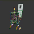 Manual Press Machine With Black Metal Frame Yellow Components Wooden Block And Dark Background