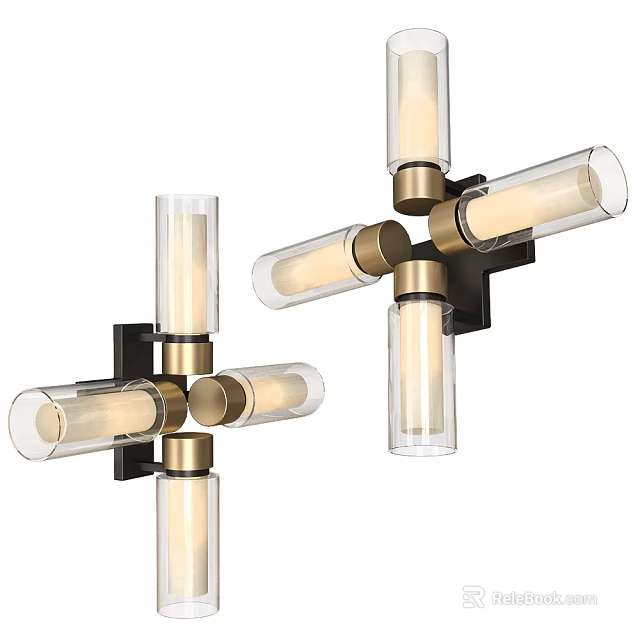 Contemporary Cross Design Wall Sconces With Glass Shades And Metal Frame Finish 3d model 