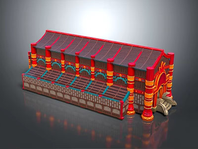 Traditional Chinese Architecture With Red Curved Roof Colorful Pillars And Ornate Decorations 3d model