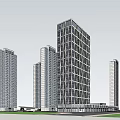 Modern High Rise Building Complex With Glass Facades And Blue Sky Background