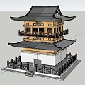 Ancient Traditional Architecture With Wooden Structure White Base Railing And Mountain Blue Sky View