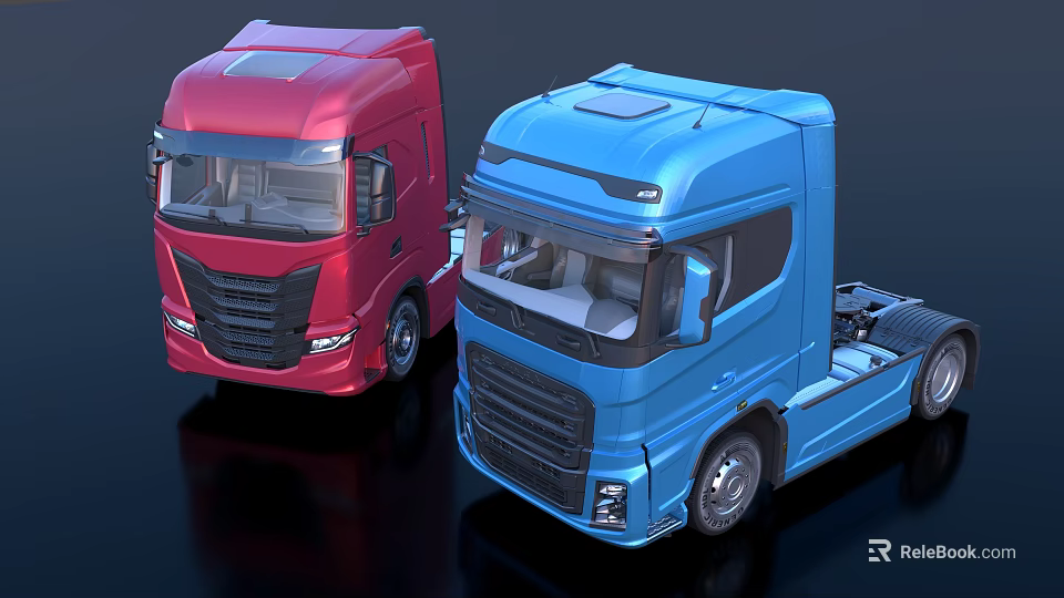 Red And Blue Modern Functional Commercial Trucks With Sleek Exterior Design 3d model 