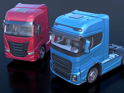 Red And Blue Modern Functional Commercial Trucks With Sleek Exterior Design 3d model