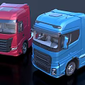 Red And Blue Modern Functional Commercial Trucks With Sleek Exterior Design