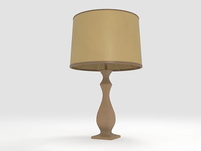Classic Table Lamp With Beige Linen Shade And Elegant Wooden Base 3d model