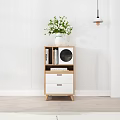 Modern Minimalist Wooden Entryway Console Cabinet With White Drawers Green Plant And Books