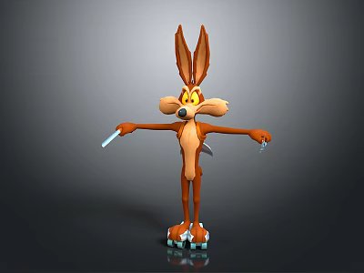 Playful Game Movie Cartoon Character With Long Ears Brown Fur And Roller Skates 3d model