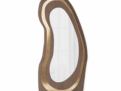 Modern Irregular Shaped Mirror With Wooden Frame And Gold Accent For Home Decor 3d model