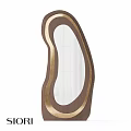 Modern Irregular Shaped Mirror With Wooden Frame And Gold Accent For Home Decor