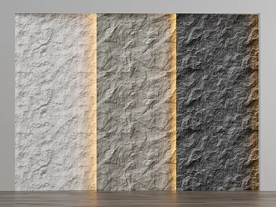Textured Wall Paneling in Light Medium Dark Gray Illuminated with Warm Lighting on Wooden Floor 3d model