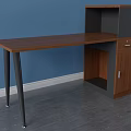 Modern Wooden Office Desk With Black Metal Legs And Storage Cabinet
