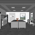 Modern Commercial Kitchen Interior Design With Island Counter Stainless Steel Equipment And Cabinets