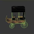 Ancient Carriage with Black Canopy Red Frame Brown Seats and Red Wheels
