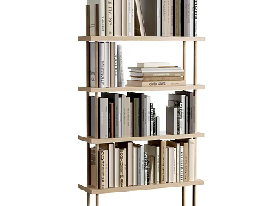 Minimalist Wooden Bookshelf Design With Multi Layer Open Shelves And Books 3d model