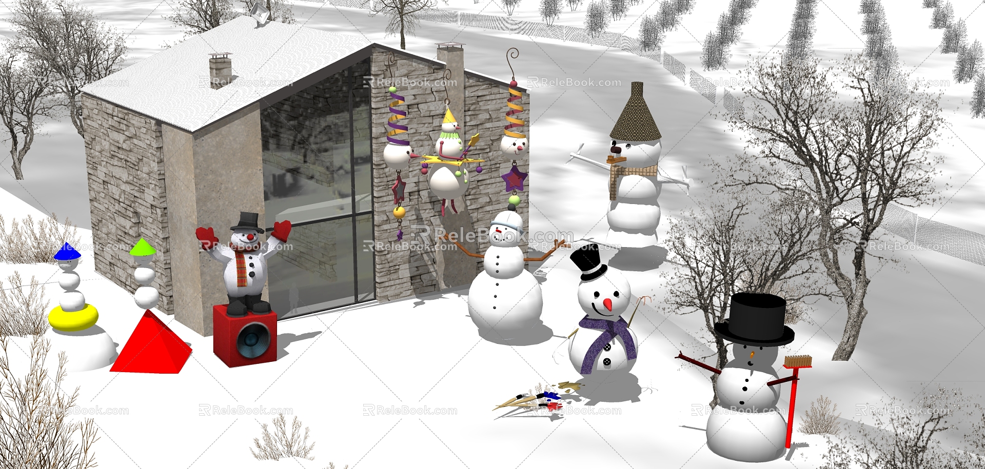 Modern Snow Scenery Sick Snowman Snow 3d model