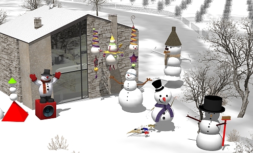 Modern Snow Scenery Sick Snowman Snow 3d model