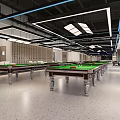 Modern Spacious Billiard Room Interior With Multiple Billiard Tables White Sofas And Large Windows 3d model