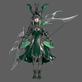 Elven Warrior In Green Armor With Dragon Wings Bow And Mythical Creature Features