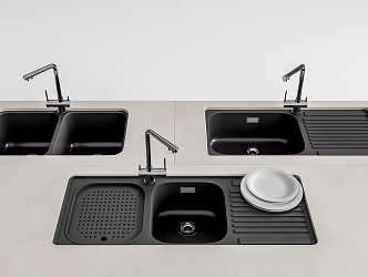 Modern dish washing basin stainless steel sink under counter 3d model