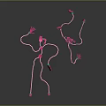 Pink Abstract Humanoid Game Movie Characters Composed Of Lines Blocks With Green Connection Points On Gradient Gray Black