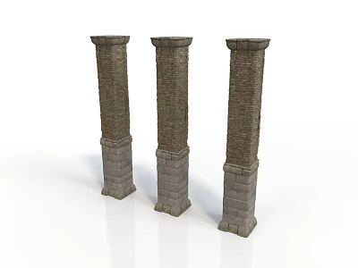 Three Classical Stone Columns with Brick Texture and Decorative Bases 3d model