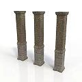 Three Classical Stone Columns with Brick Texture and Decorative Bases