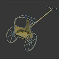 Ornate Golden Cart With Wheels Handle Canopy And Reflection On Black Background