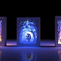 3D Paper Cut Table Lamps Featuring Glowing Forest Animal Mermaid Designs in Dark 3d model