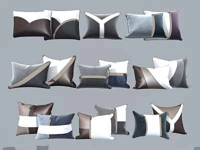 Modern Assorted Decorative Pillows With Geometric Patterns Soft Fabric And Neutral Colors 3d model