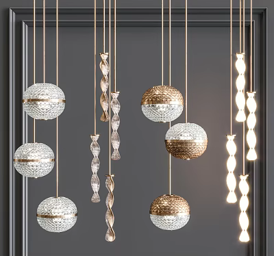 Stylish Modern Pendant Lighting Designs Featuring Gold Silver Spherical And Twisted Metallic Shapes 3d model
