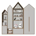Kids House Shaped Bookcase With LED Lights Toys Books And Drawers Design