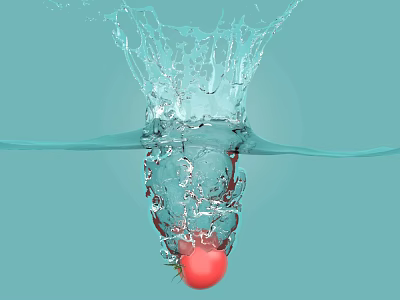 Vibrant Garden Scene with Red Tomato Falling into Water Creating Splash on Light Blue Background 3d model