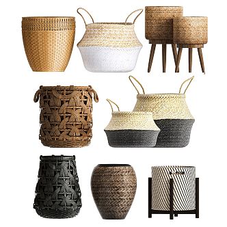 Modern Storage Basket Bamboo Basket Combination Bamboo Basket Laundry Basket Rattan Basket Clothes Basket Storage Basket Bamboo Basket Bamboo Rattan Basket 3d model