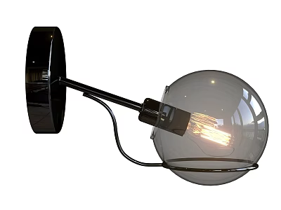 Modern Black Wall Lamp with Adjustable Arm Transparent Spherical Shade and Vintage Filament Bulb 3d model